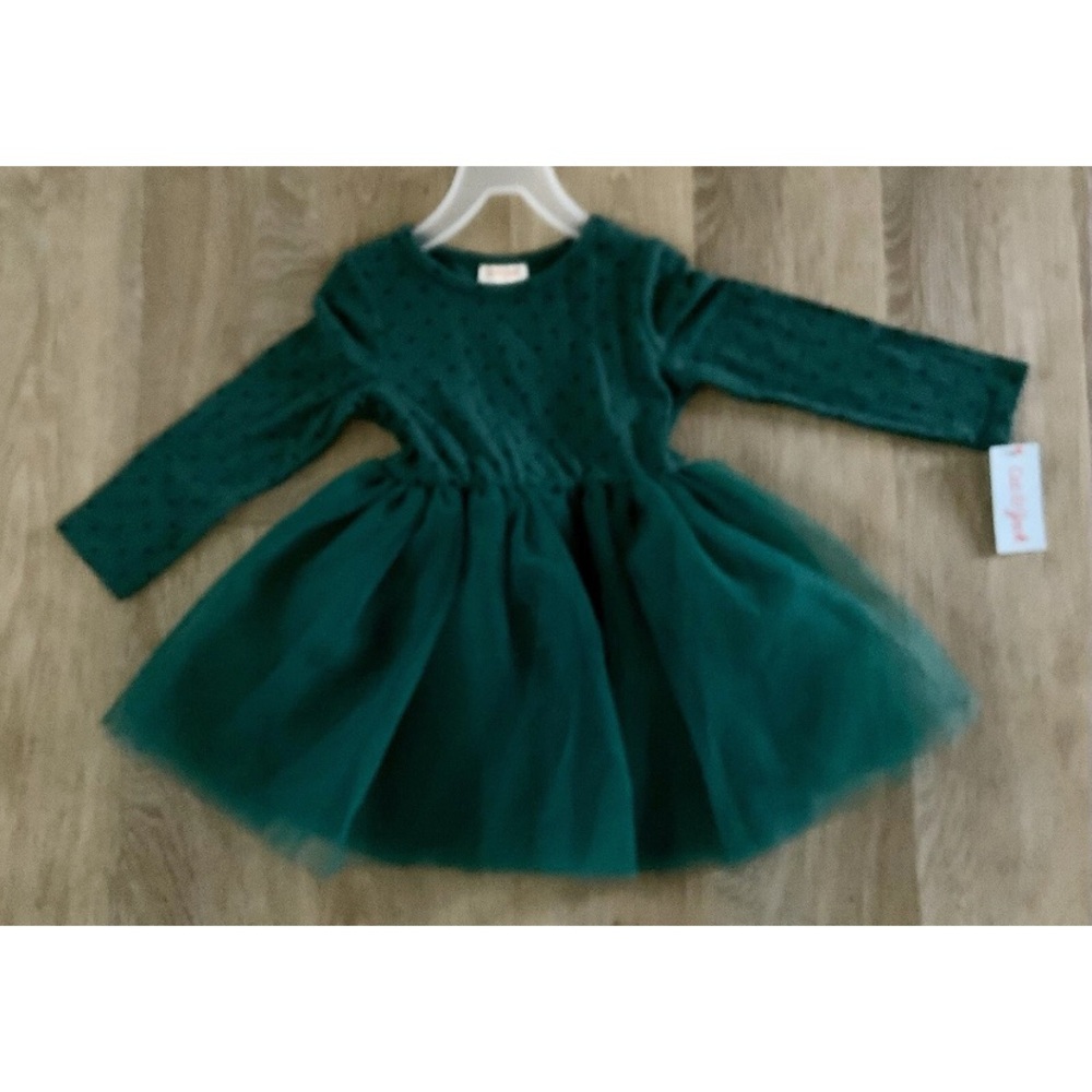 (NWT) Cat & Jack Girl’s Size 3T Long Sleeve Green Holiday Dress With Tutu